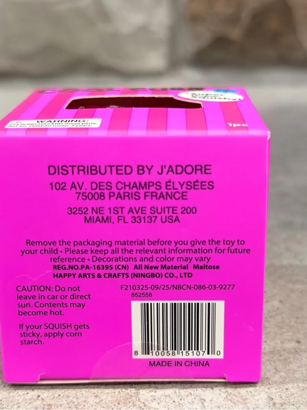 J’Adore Cool Cube Pink Striped Squishy‎ Toy